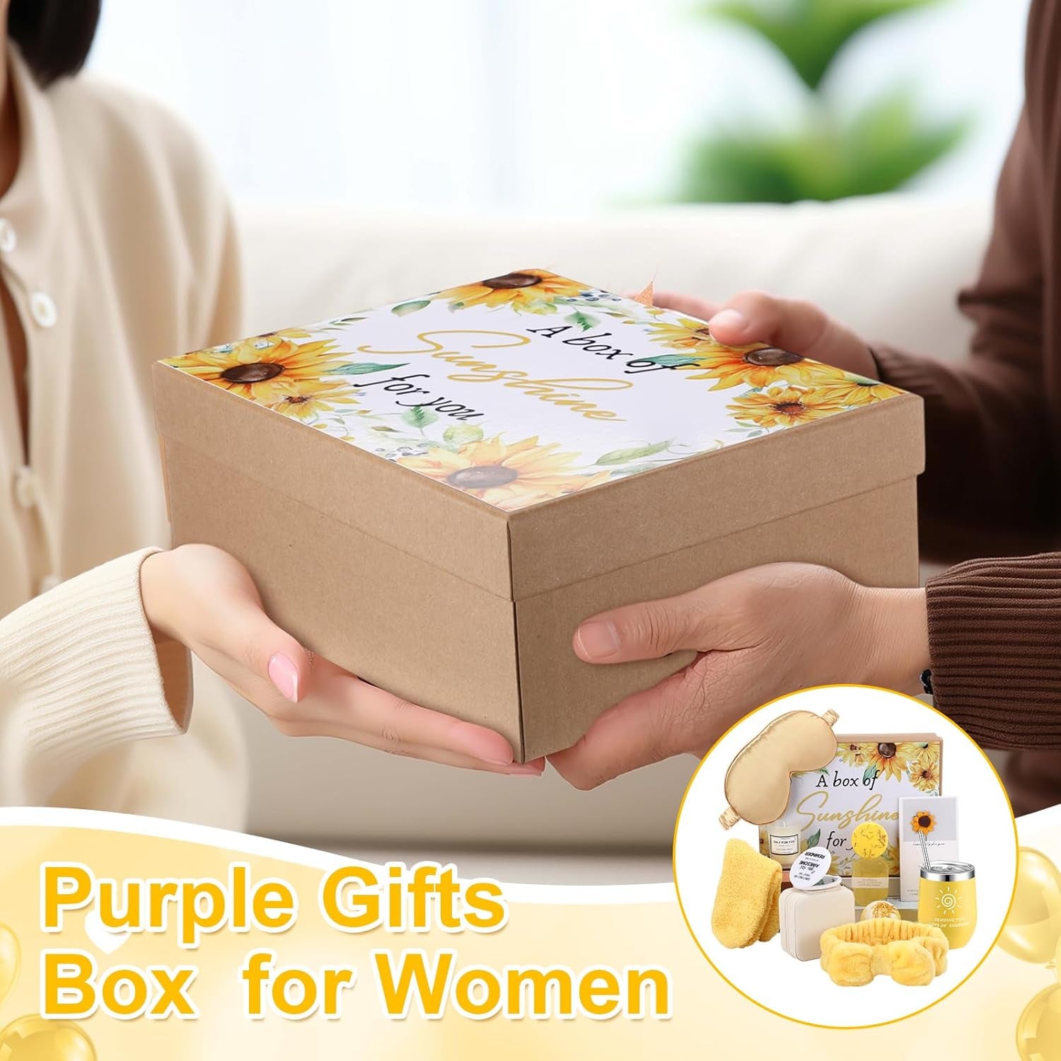 13 Pcs Christmas SPA Gifts for Women Birthday Gift SPA Gift Basket Set Gift Basket for Women Mirrors Socks Steamers Jewelry Case Bath Robe for Mom Girlfriend Wife(Yellow,Sunflower)