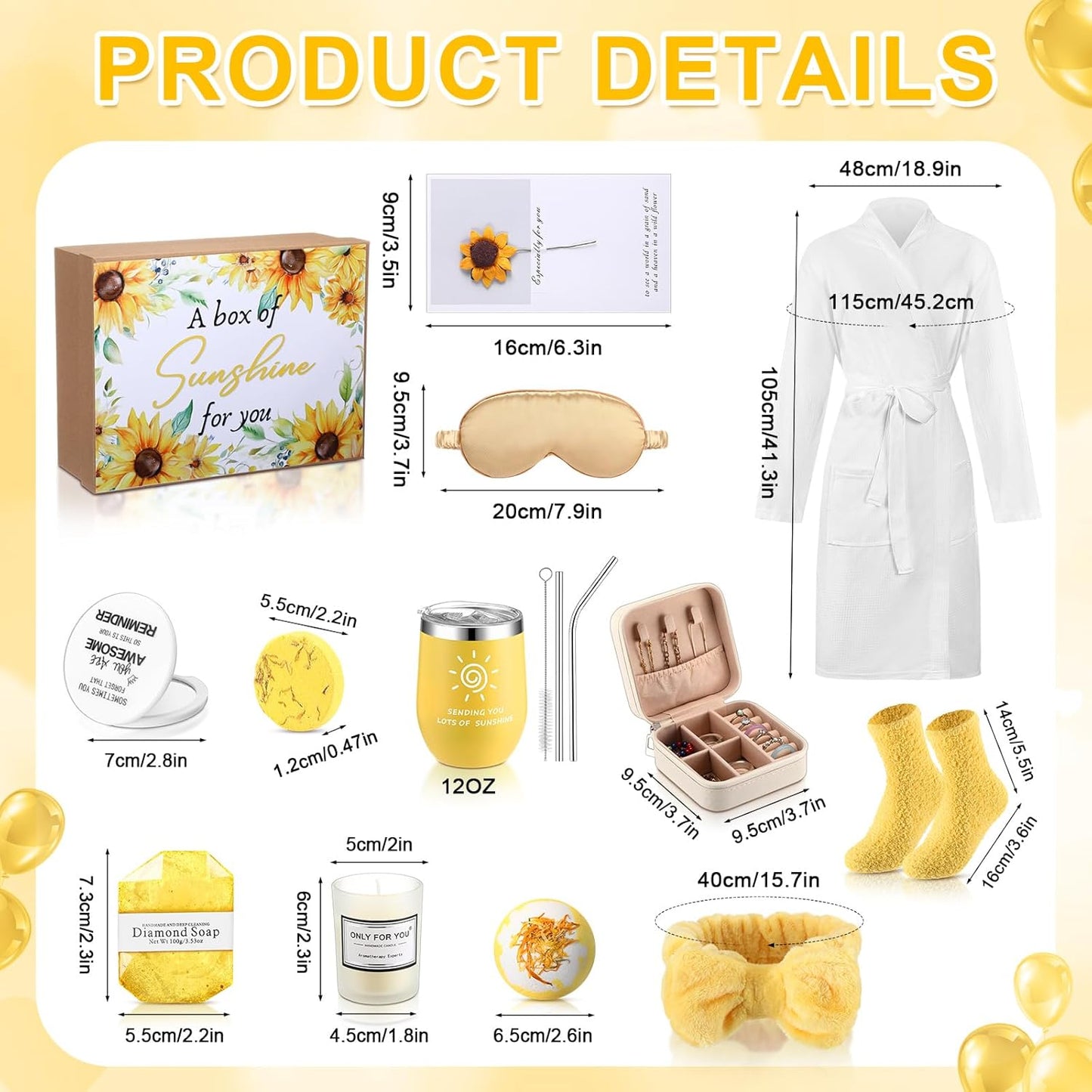 13 Pcs Christmas SPA Gifts for Women Birthday Gift SPA Gift Basket Set Gift Basket for Women Mirrors Socks Steamers Jewelry Case Bath Robe for Mom Girlfriend Wife(Yellow,Sunflower)