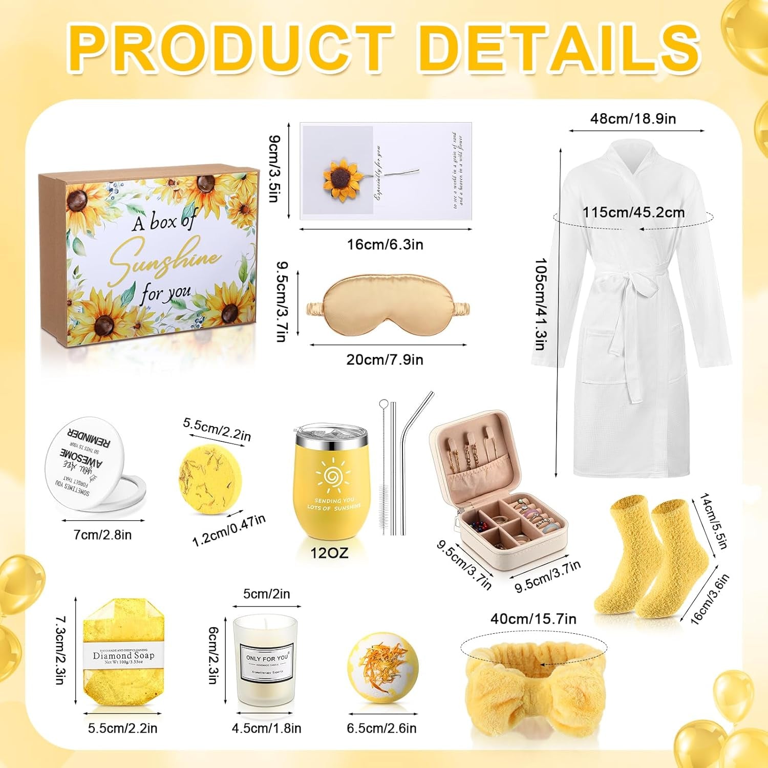 13 Pcs Christmas SPA Gifts for Women Birthday Gift SPA Gift Basket Set Gift Basket for Women Mirrors Socks Steamers Jewelry Case Bath Robe for Mom Girlfriend Wife(Yellow,Sunflower)