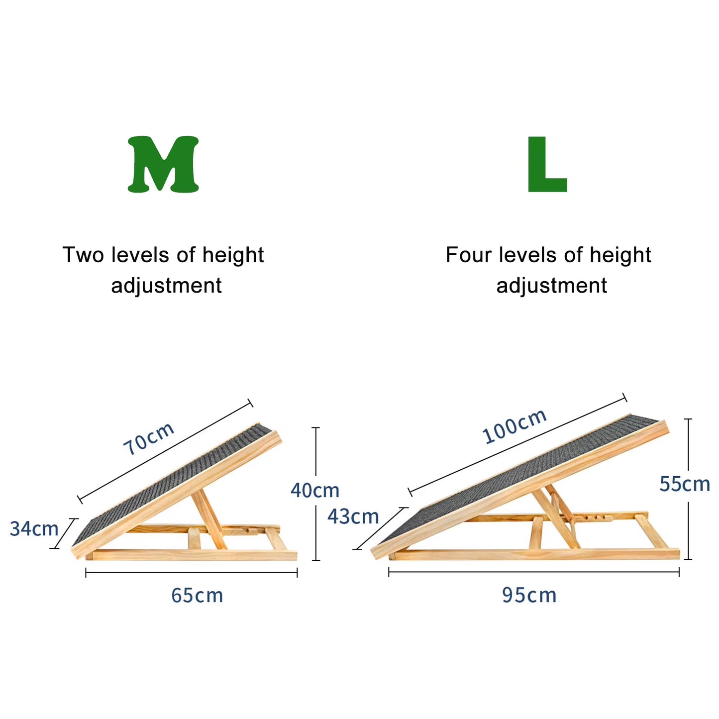 Adjustable Dog Ramp Pet Wooden Folding Dog & Cat Stair for Couch High Bed Non Slip Carpet Surface 2/4 Levels Height Adjustable