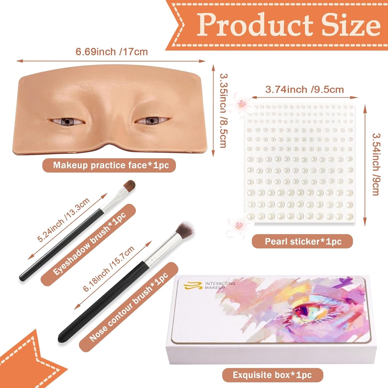 Makeup Practice Face, Silicone Makeup Practice Board, Makeup Mannequin Face with 165Pcs Pearl Stickers and Makeup Brushes, Suitable for Makeup Artists and Beginners to Practice Eye Face Makeup (Wheat)