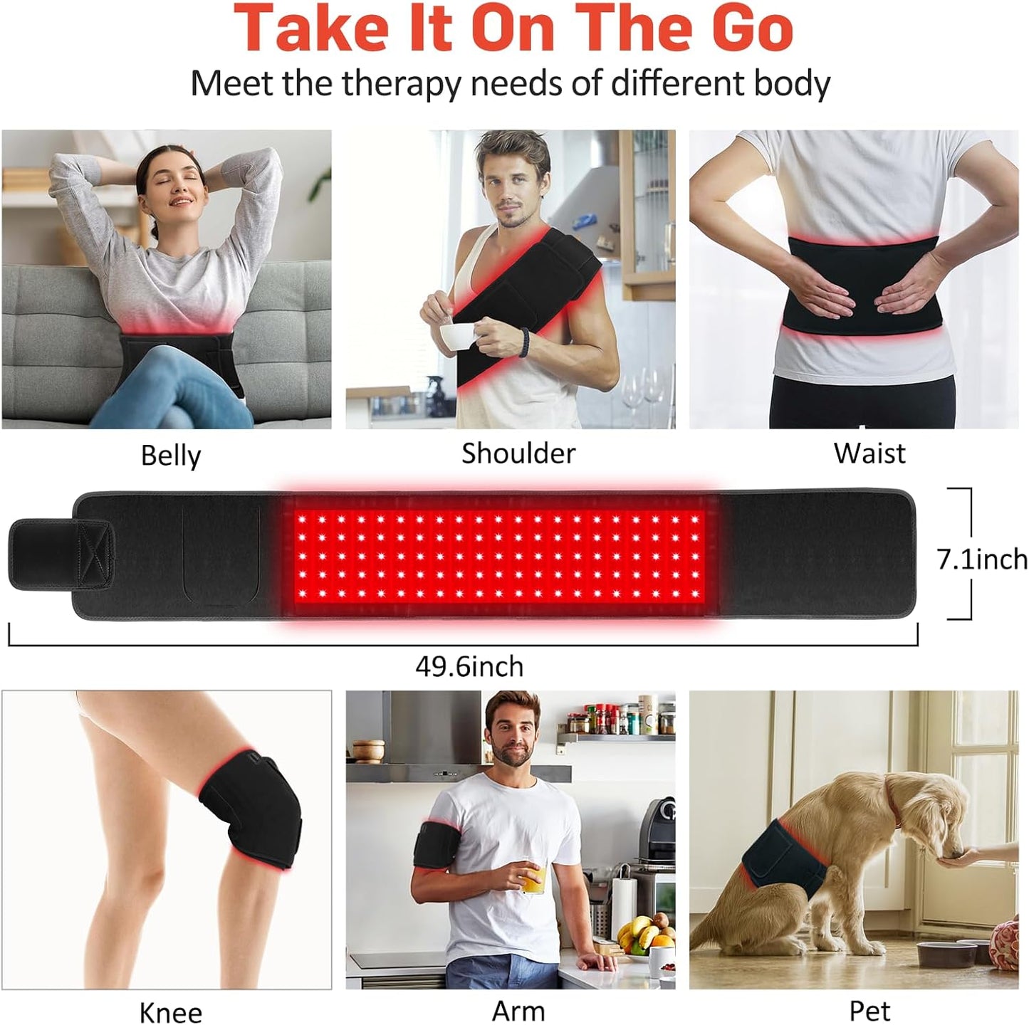 Red Light Therapy for Body, Infrared Light Therapy for Shoulder Waist Muscle Pain Relief, Upgraded 3 in 1 Led Beads, 660Nm Red Light &850Nm near Infrared Light Therapy Belt Wrap Timer Remote Control